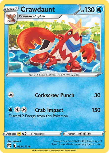 Crawdaunt, Pokémon card BRS 033 — Brilliant Stars set