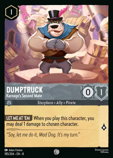 Dumptruck - Karnage's Second Mate, Disney Lorcana card CH8-185 — The Reign of Jafar set