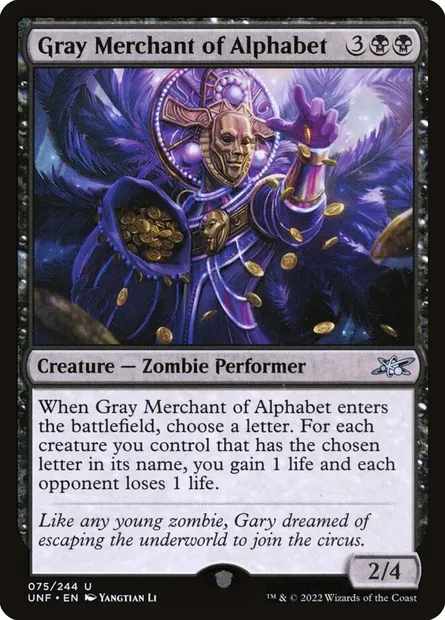 Gray Merchant of Alphabet, carte Magic UNF 75 — extension Unfinity