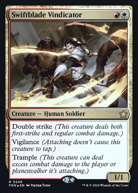 Swiftblade Vindicator, Magic card PFDN 246s — Foundations Promos set
