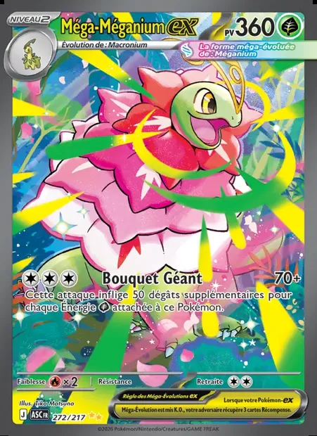 Méga-Méganium-ex, carte Pokémon ASC 272 — extension Héros Transcendants