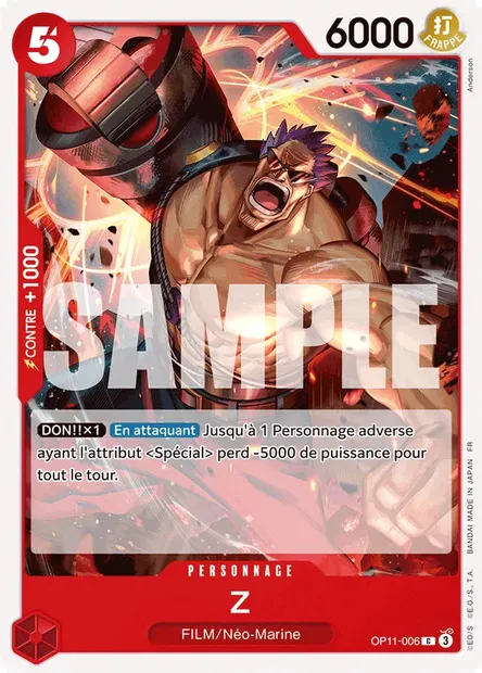 Z, carte One Piece OP11-006 — extension DES POINGS VIFS COMME L'ÉCLAIR