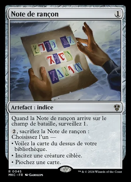 Note de rançon, carte Magic MKC 45 — extension Murders at Karlov Manor Commander