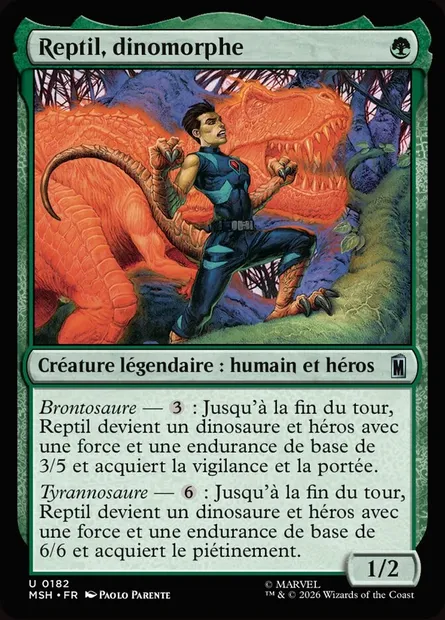 Reptil, dinomorphe, carte Magic MSH 182 — extension Marvel Super Heroes