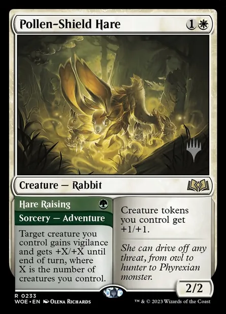 Pollen-Shield Hare // Hare Raising, Magic card PWOE 233p — Wilds of Eldraine Promos set