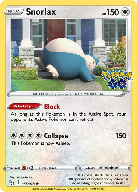 Snorlax, Pokémon card PGO 055 — Pokémon GO set