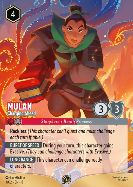 Mulan - Charging Ahead, Disney Lorcana card C2-003 — Lorcana Challenge 2025 set