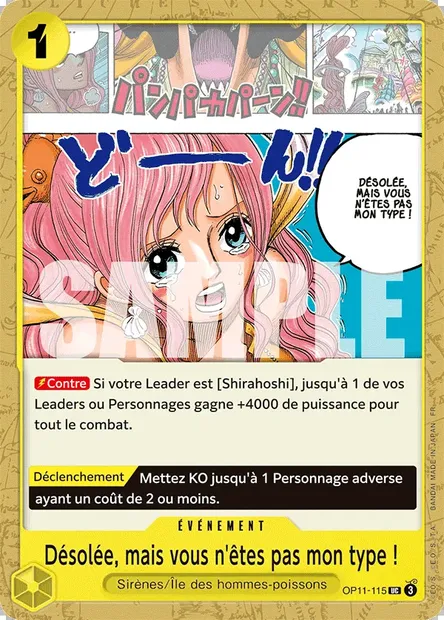 Désolée, mais vous n'êtes pas mon type !, carte One Piece OP11-115 — extension DES POINGS VIFS COMME L'ÉCLAIR