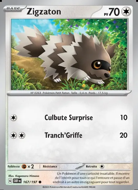Zigzaton, carte Pokémon OBF 167 — extension Flammes Obsidiennes