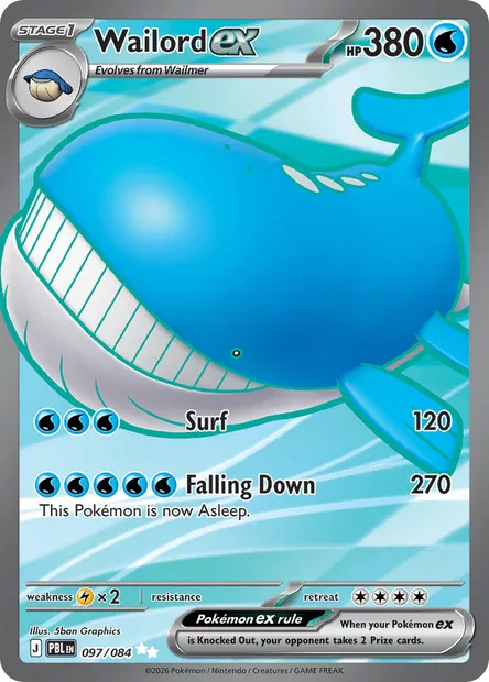 Wailord ex, Pokémon card PBL 097 — Pitch Black set