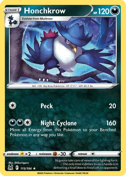 Honchkrow, Pokémon card LOR 115 — Lost Origin set