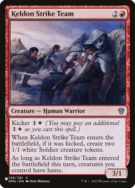 Keldon Strike Team, Magic card PLST DMU-136 — The List set