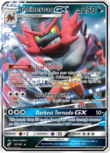 Incineroar GX, Pokémon card TEU 97 — Team Up set