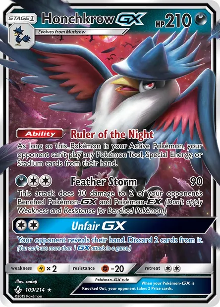 Honchkrow GX, Pokémon card UNB 109 — Unbroken Bonds set