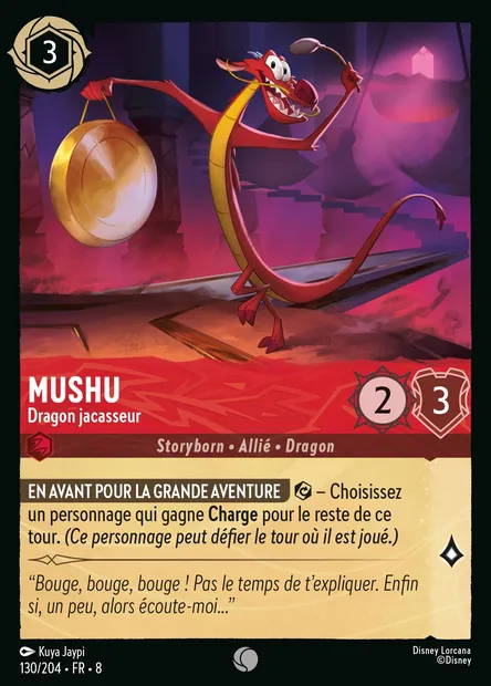 Mushu - Dragon jacasseur, carte Disney Lorcana CH8-130 — extension Le Règne de Jafar