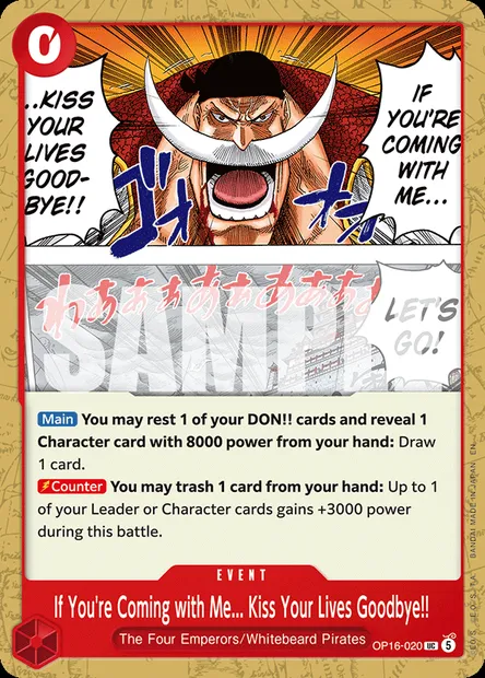 If You're Coming with Me... Kiss Your Lives Goodbye!!, One Piece card OP16-020 — THE TIME OF BATTLE set