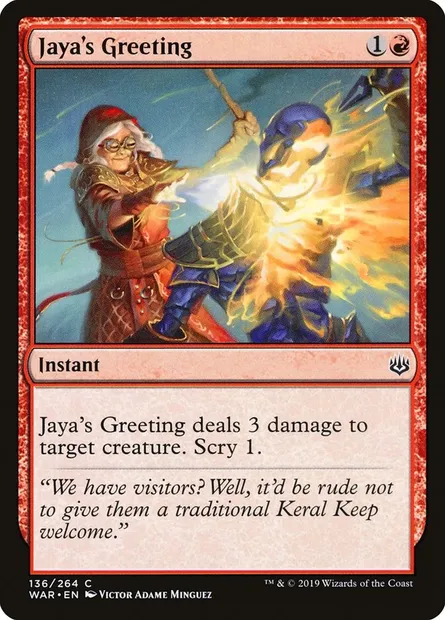 Jaya's Greeting, Magic card WAR 136 — War of the Spark set