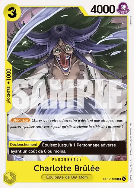 Charlotte Brûlée, carte One Piece OP17-108 — extension LES GUERRIERS LES PLUS PUISSANTS AU MONDE