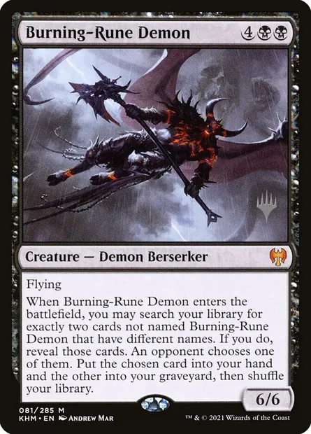 Burning-Rune Demon, Magic card PKHM 81p — Kaldheim Promos set