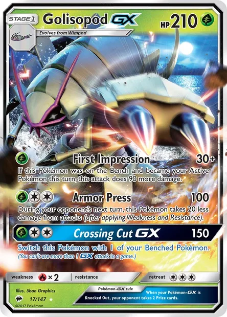 Golisopod GX, Pokémon card BUS 17 — Burning Shadows set