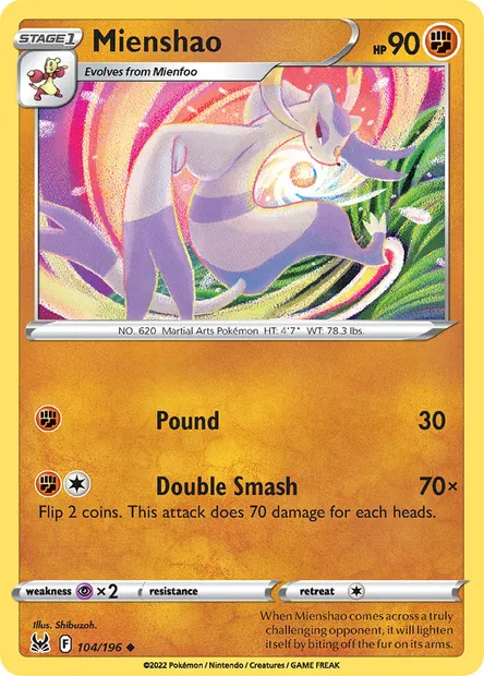 Mienshao, Pokémon card LOR 104 — Lost Origin set