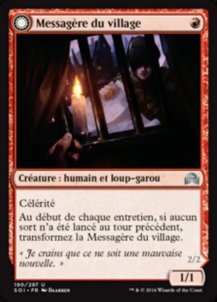 Messagère du village // Intruse du lever de lune, carte Magic SOI 190 — extension Ténèbres sur Innistrad