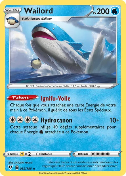 Wailord, carte Pokémon VIV 32 — extension Voltage Éclatant