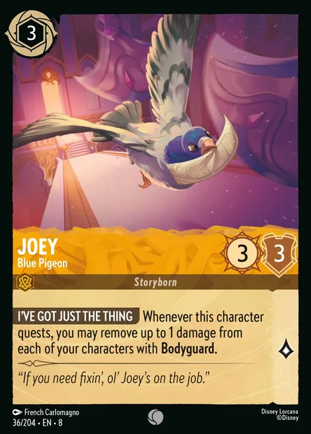 Joey - Blue Pigeon, Disney Lorcana card CH8-036 — The Reign of Jafar set