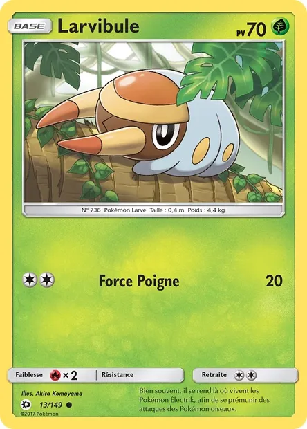 Larvibule, carte Pokémon SUM 13 — extension Soleil et Lune