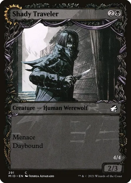 Voyageur suspect // Prédateur en chasse, carte Magic MID 291 — extension Innistrad : chasse de minuit