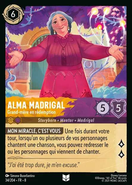 Alma Madrigal - Grand-mère en rédemption, carte Disney Lorcana CH8-034 — extension Le Règne de Jafar