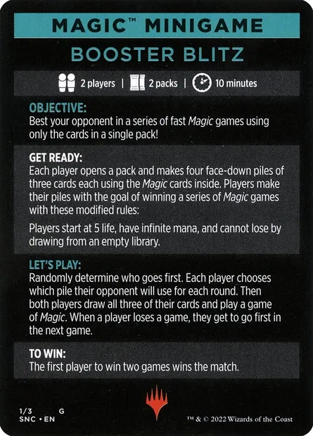 Booster Blitz, carte Magic MSNC 1 — extension Streets of New Capenna Minigames