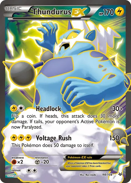 Thundurus EX, Pokémon card ROS 98 — Roaring Skies set