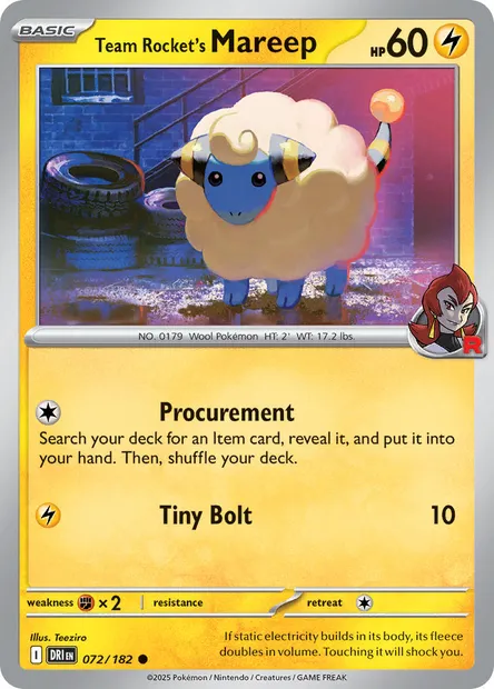 Team Rocket's Mareep, Pokémon card DRI 072 — Destined Rivals set