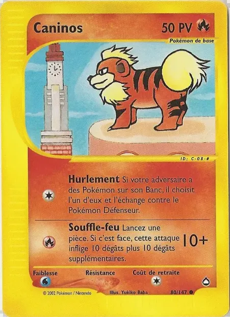 Caninos, carte Pokémon AQ 80 — extension Aquapolis