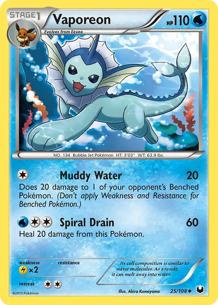 Vaporeon, Pokémon card DEX 25 — Dark Explorers set