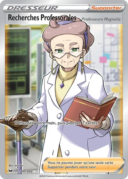 Recherches Professorales (Professeure Magnolia), carte Pokémon SSH 201 — extension Épée et Bouclier