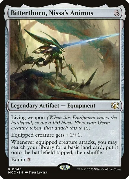 Bitterthorn, Nissa's Animus, Magic card MOC 45 — March of the Machine Commander set
