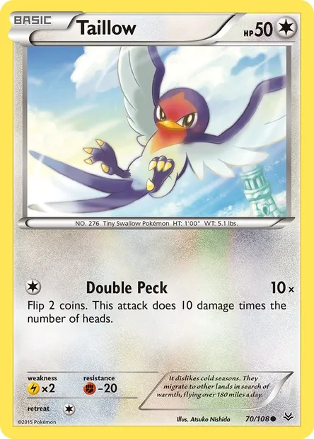 Taillow, Pokémon card ROS 70 — Roaring Skies set