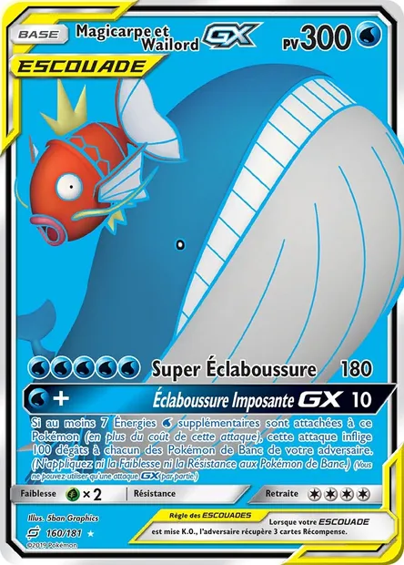 Magicarpe et Wailord GX, carte Pokémon TEU 160 — extension Duo de Choc