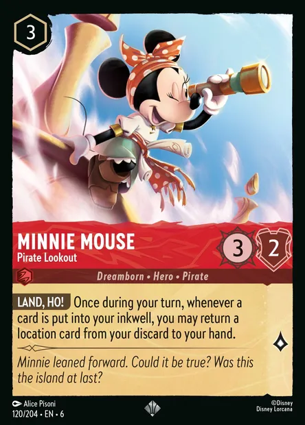 Minnie Mouse - Pirate Lookout, Disney Lorcana card CH6-120 — Azurite Sea set