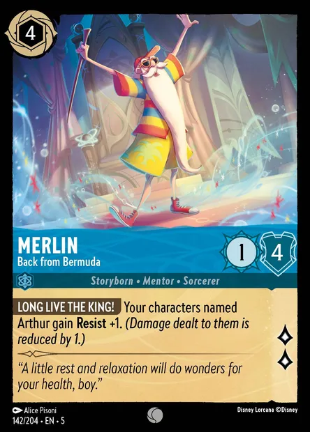 Merlin - Back from Bermuda, Disney Lorcana card CH5-142 — Shimmering Skies set