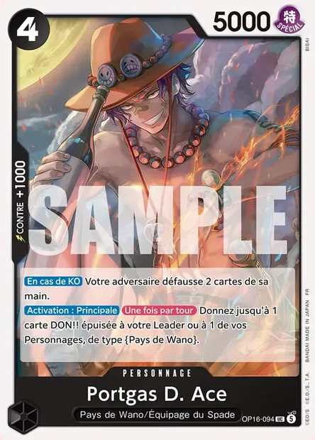 Portgas D. Ace, carte One Piece OP16-094 — extension L'HEURE DE LA BATAILLE DÉCISIVE