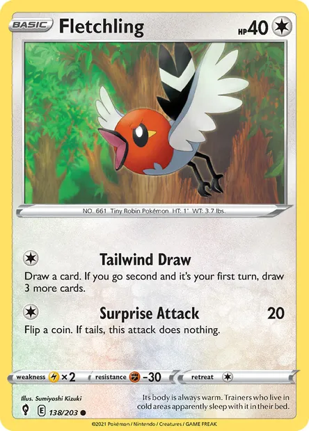 Fletchling, Pokémon card EVS 138 — Evolving Skies set