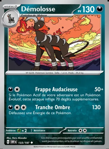 Démolosse, carte Pokémon OBF 133 — extension Flammes Obsidiennes