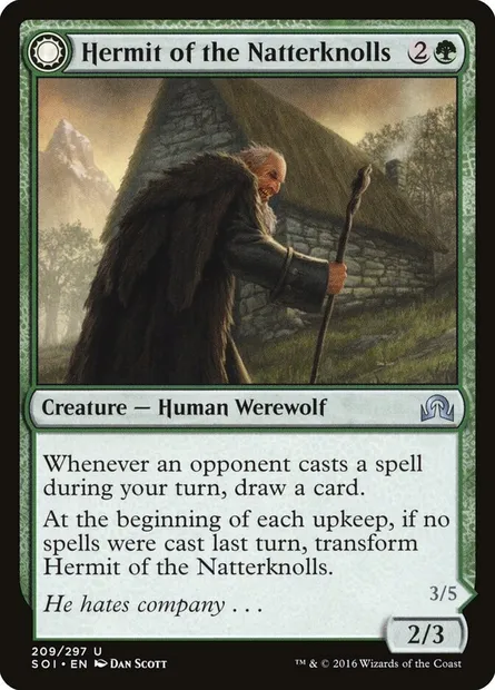 Hermit of the Natterknolls // Lone Wolf of the Natterknolls, Magic card SOI 209 — Shadows over Innistrad set