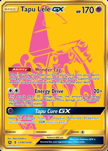 Tapu Lele-GX, Pokémon card SMA SV94 — Hidden Fates Shiny Vault set