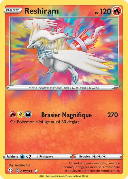 Reshiram, carte Pokémon SHF 17 — extension Destinées Radieuses