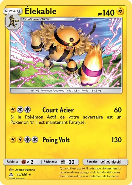 Élekable, carte Pokémon UPR 44 — extension Ultra-Prisme