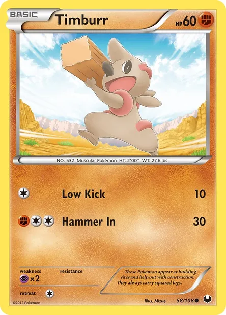 Timburr, Pokémon card DEX 58 — Dark Explorers set